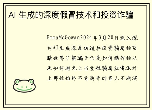 AI 生成的深度假冒技术和投资诈骗